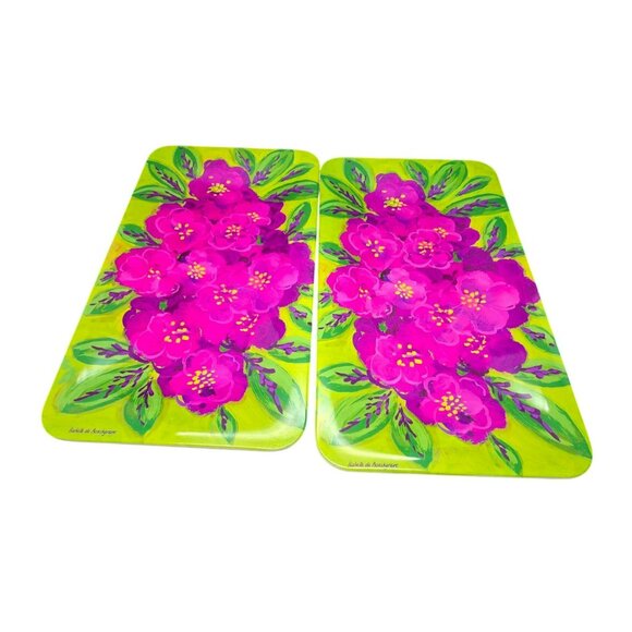 Isabelle De Borchgrave Set Of 2 Bright Floral Melamine Serving Trays DH1321 - Picture 9 of 10